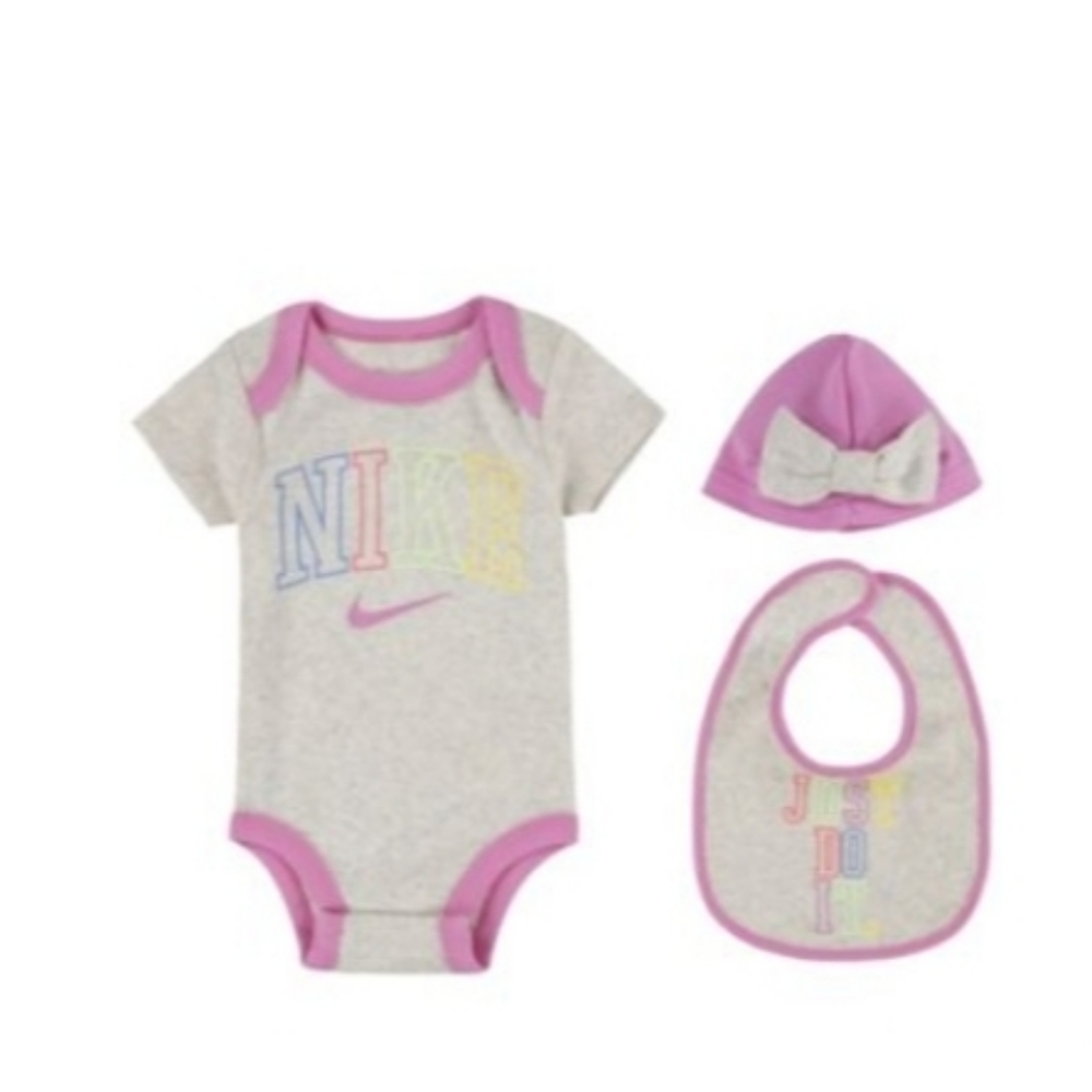 Nike 3 piece baby gift set. Bodysuit,  hat, and bib